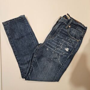 Madewell Perfect Vintage High Rise Slim Straight Jean with Stars Moon, Size 25